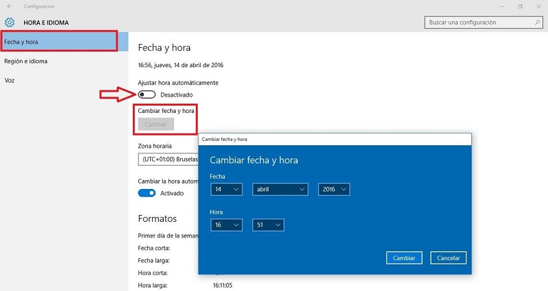 change windows 10 date and time manually