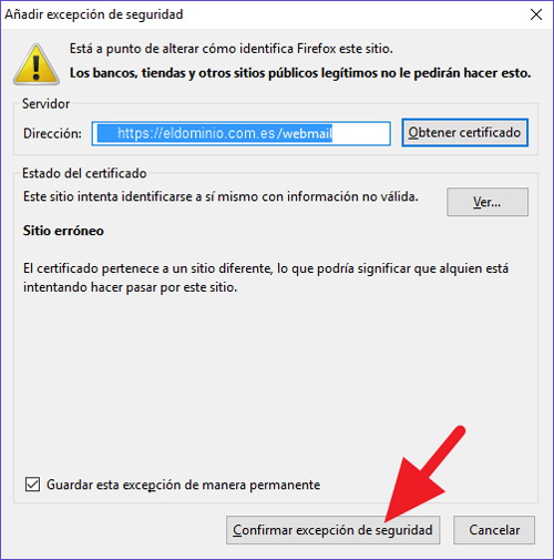 Security certificate you are trying to use is invalid Add Exception