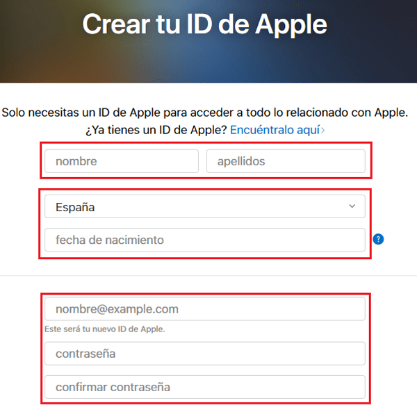 Apple ID account registration form for iTunes