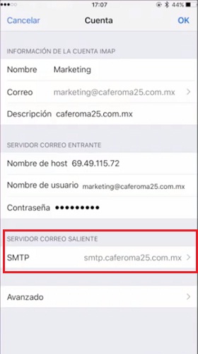 iOS SMTP settings