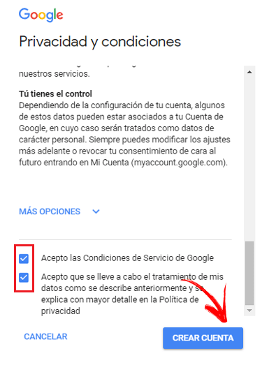 Accept terms and conditions Google account