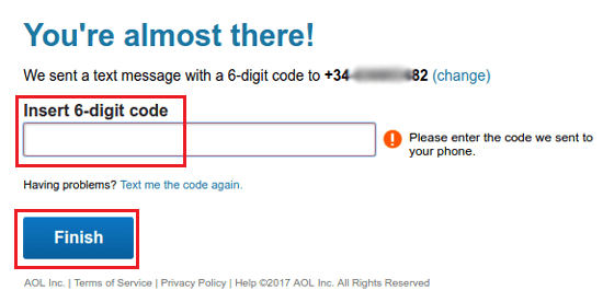 AOL Mail verification code