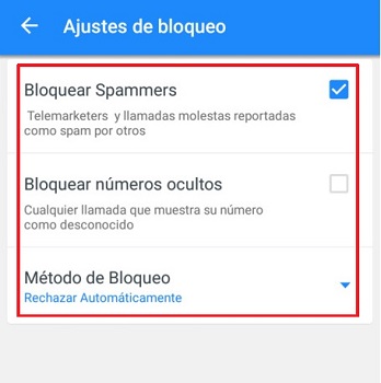 blocking options for hidden numbers and spammers