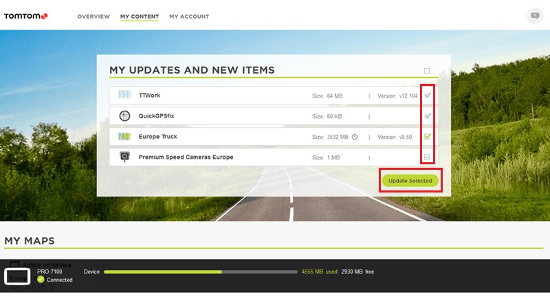 Select all updates with MyDrive Connect