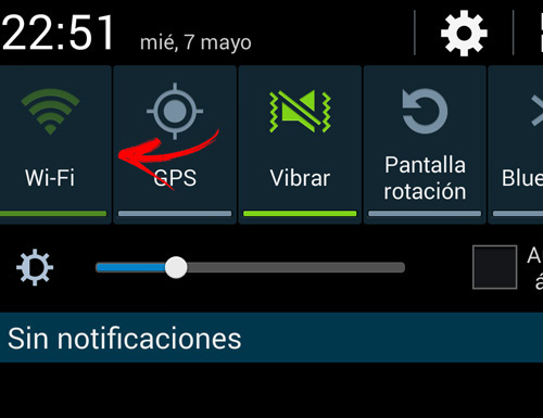 Activate deactivate Wifi Android from the notifications menu