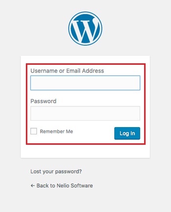 WordPress control panel access form