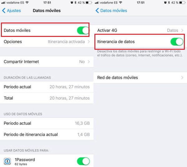 Enable data roaming on iPhone