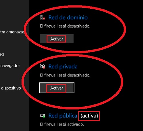 disable the firewall of the domain network and private network