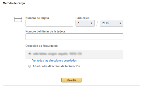 Amazon FBA payment method registration form