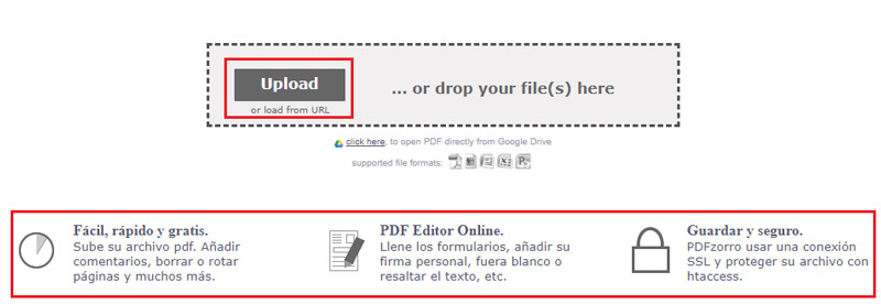 pdfzorro online editor of PDF files