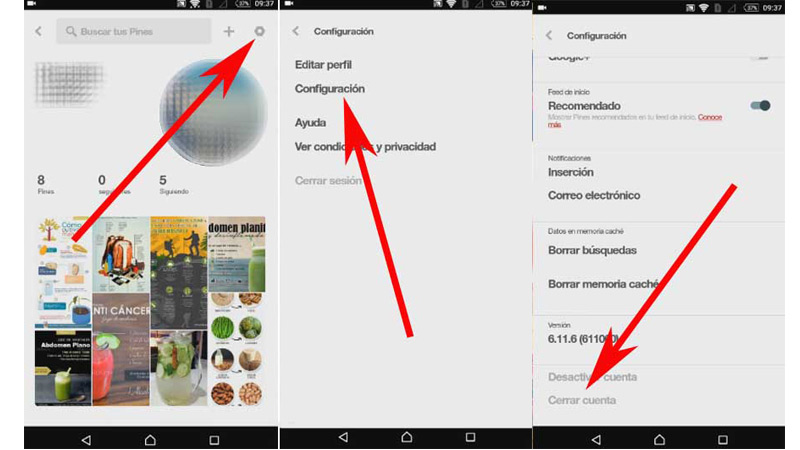 Deactivate delete Pinterest account from Android iOS mobile