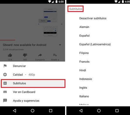 activate youtube subtitles on android