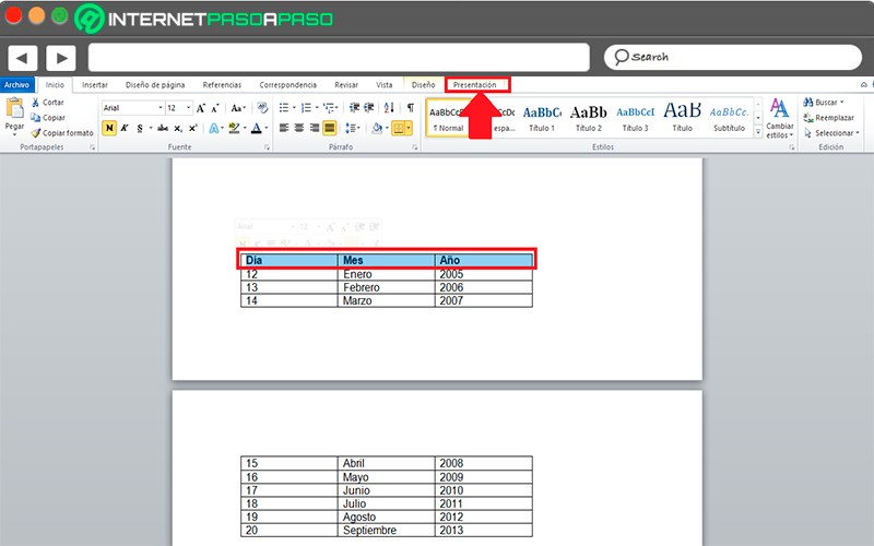 Repeat the header in the first row of your data table