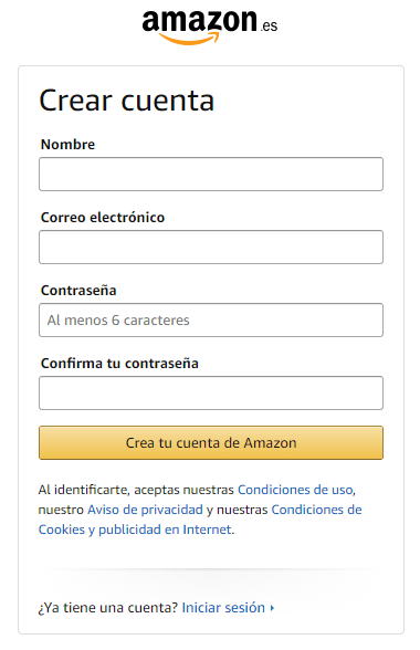 New Amazon account registration form