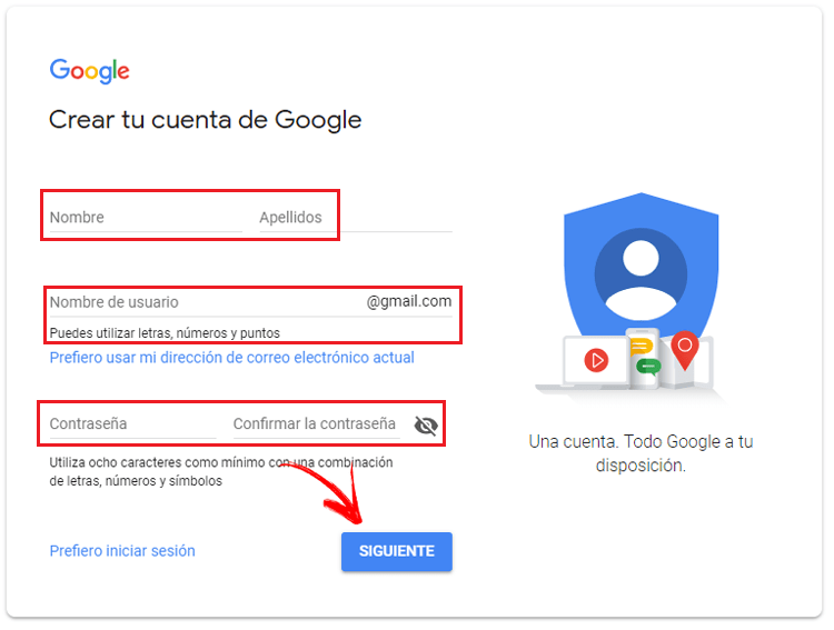 Registration form to create Google Chrome user