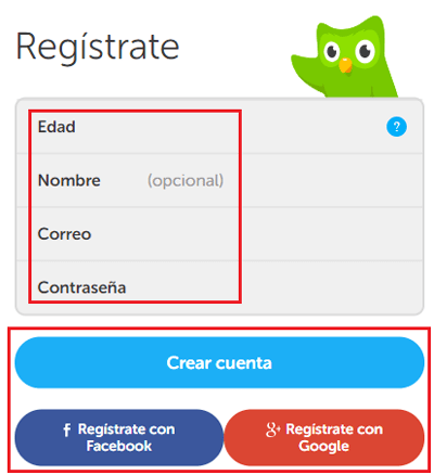 Duolingo account registration form