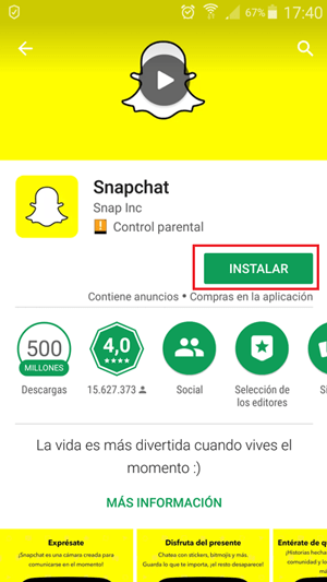 Step 1 install Snapchat app