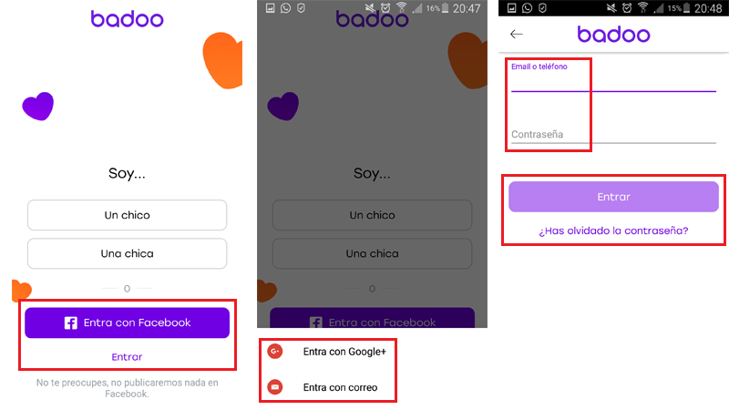 Steps to enter Badoo from Android