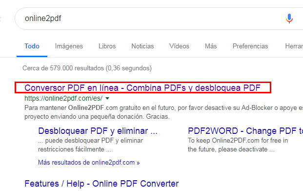 search for converter in your browser online2pdf