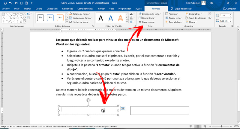 Steps to link text boxes in Microsoft Word documents
