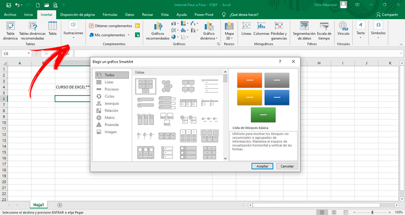 What are all the SmartArt that we can insert in Excel and when is it convenient to do it?
