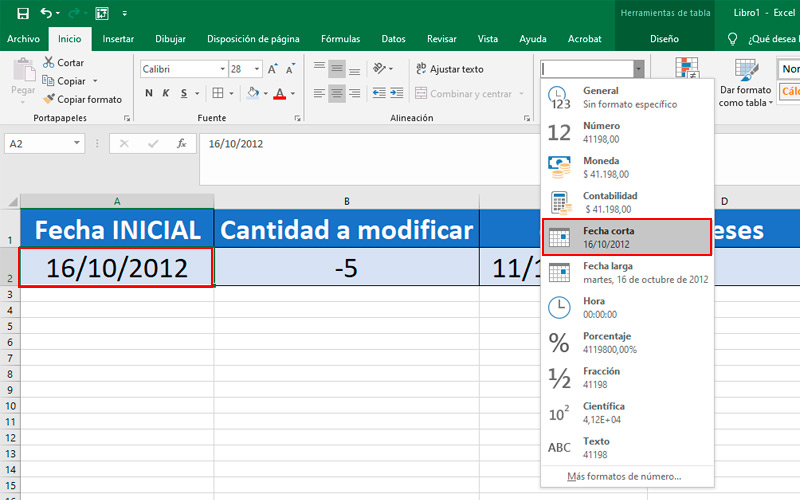 Date format in Microsoft Excel cell