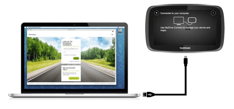 Connect TomTom GPS to the PC to proceed with the update with MyDrive Connect