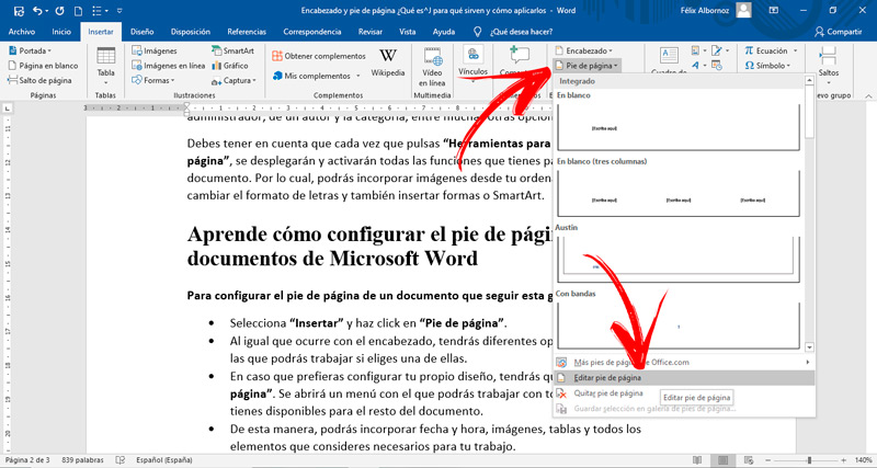 Learn how to set the footer in your Microsoft Word documents
