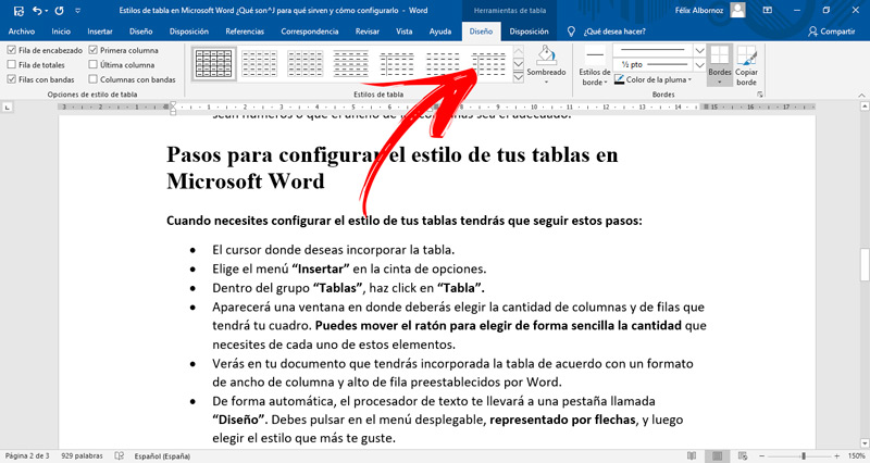 Steps to configure the style of your tables in Microsoft Word