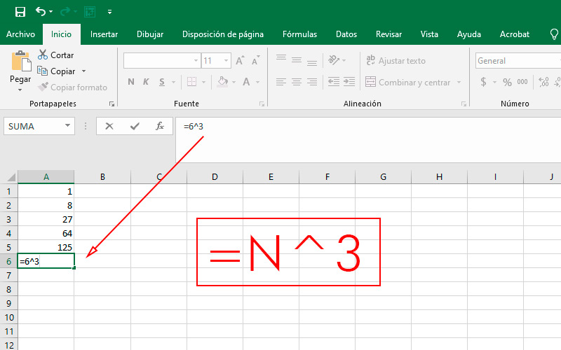 Learn step by step to exponentially cube any quantity in a table in Excel
