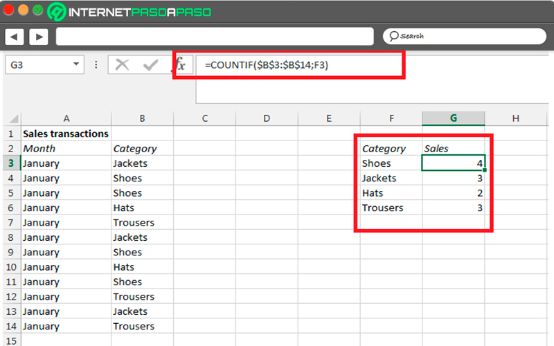 Steps to count larger numbers in an Excel table with COUNTIF