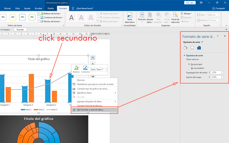 Steps to modify the format of the elements of a graph in Microsoft Word with the task pane