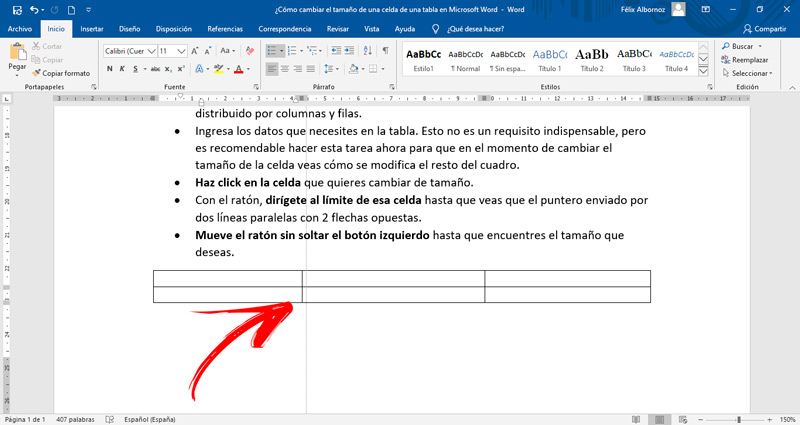 Steps to resize a cell in Microsoft Word fast and easy