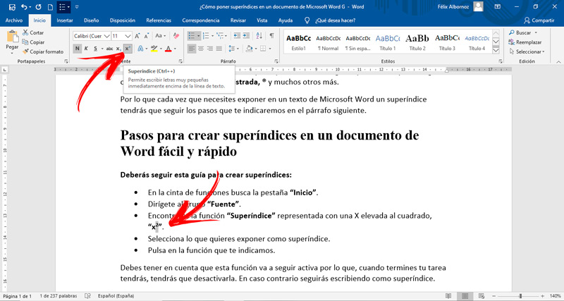 Steps to create superscripts in a Word document easy and fast